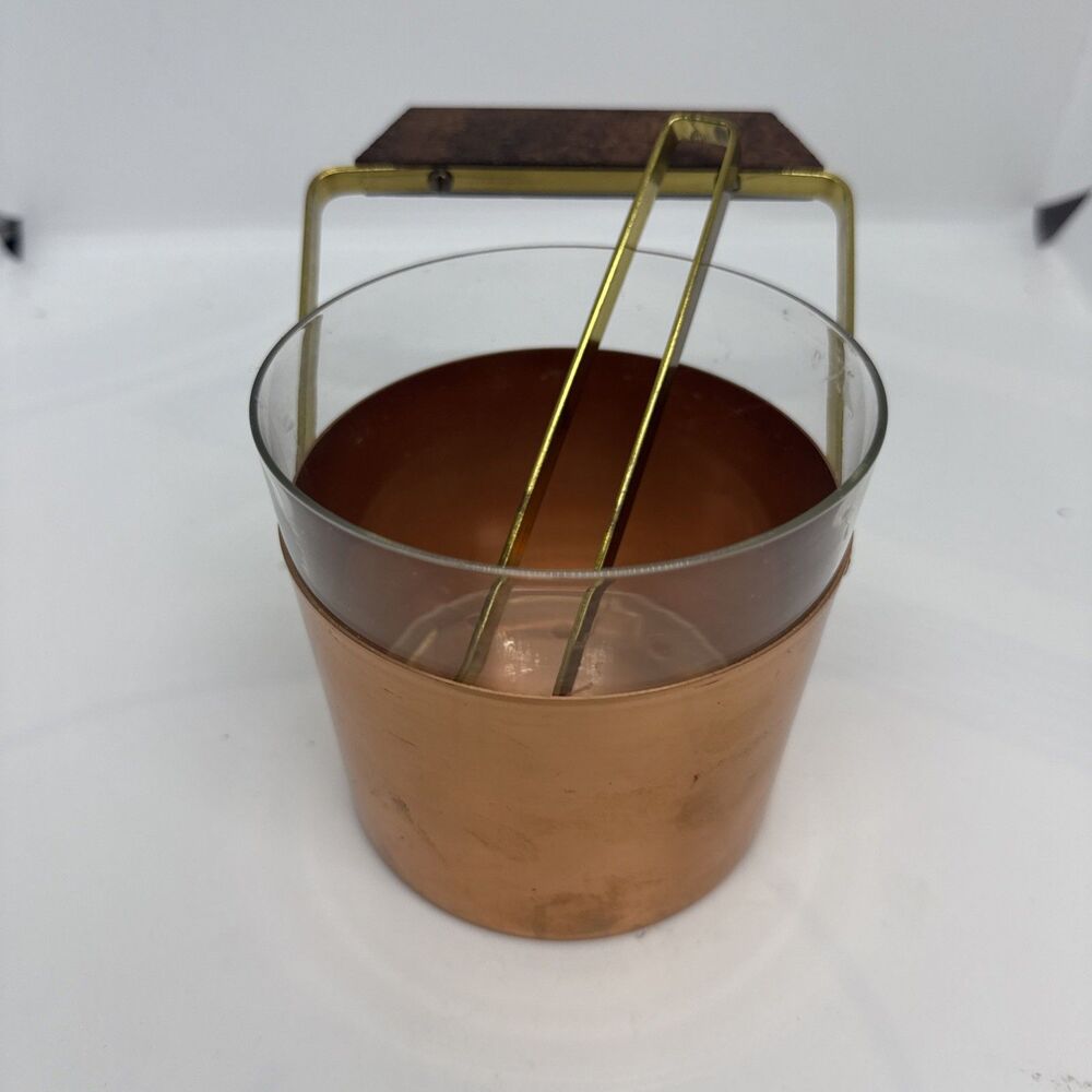 Copper Glass Ice Cube Container Ice Bucket with Pliers Vintage 1960s - 1970s - Picture 1 of 9